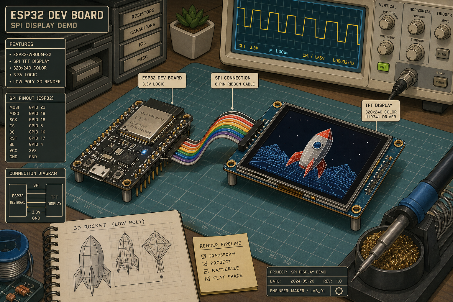 A Software 3D Rasterizer for ESP32 Class Microcontrollers